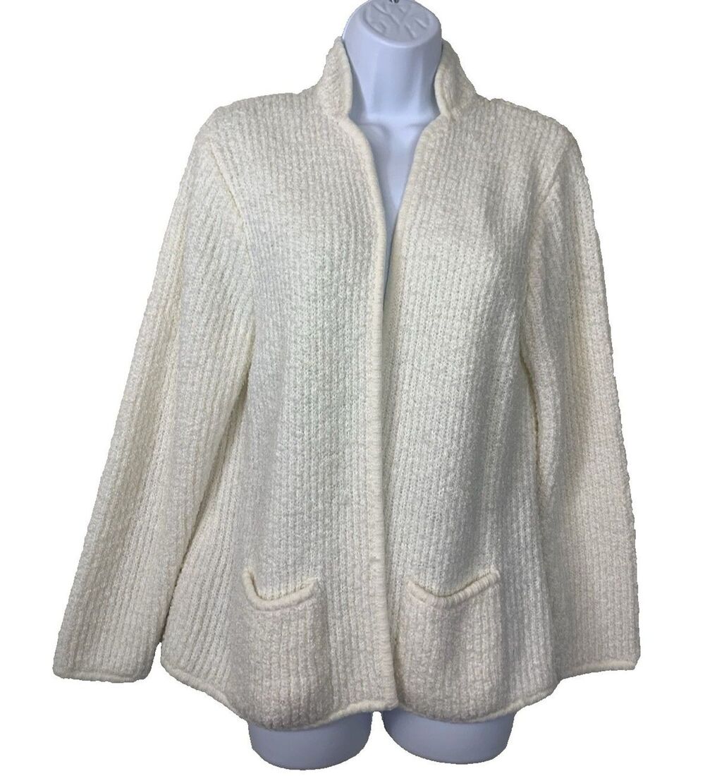 Vintage Carson Pirie Scott Women's Size L Cardigan White Open Front Pockets